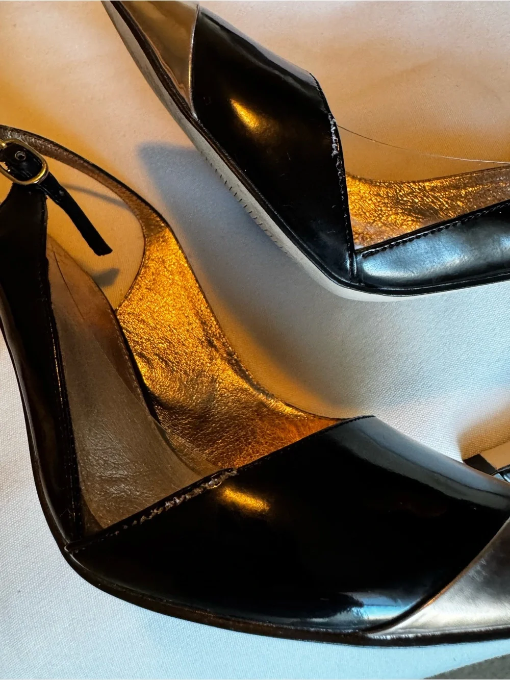 Adrianna Papell Black Leather Slingback Heels with Silver Pointed Cap